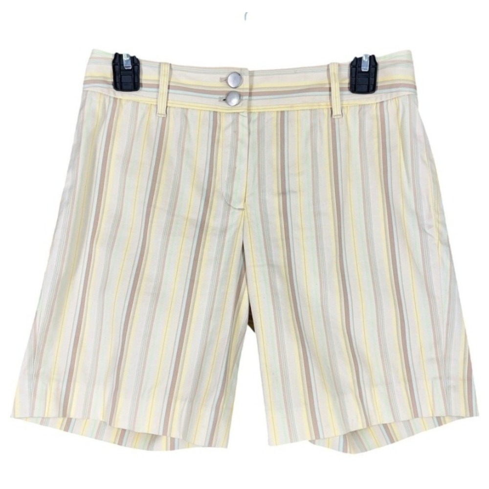 Adrienne Vittadini Striped Shorts Womens 4 Yellow Tan Pastel Preppy Summer